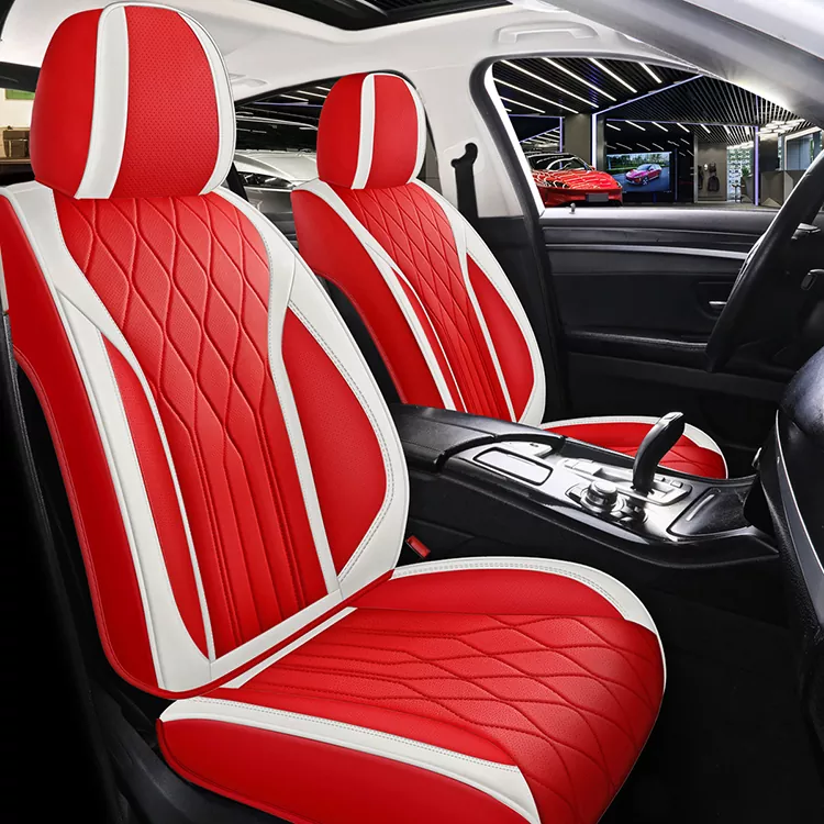 Red and White Universal Leather Auto Seat Covers